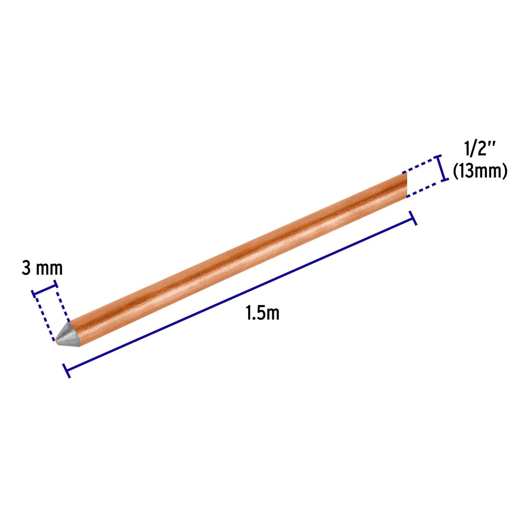 Varilla de 1.5 m, acero revestido de cobre, de 1/2' Volteck