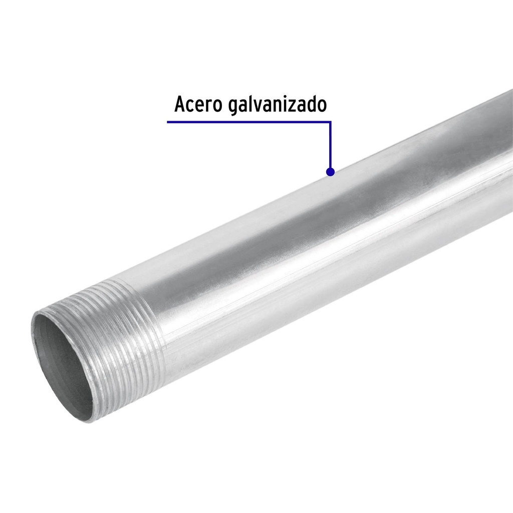 Tubo de acero roscado de 3 m pared gruesa, 1-1/4', Volteck