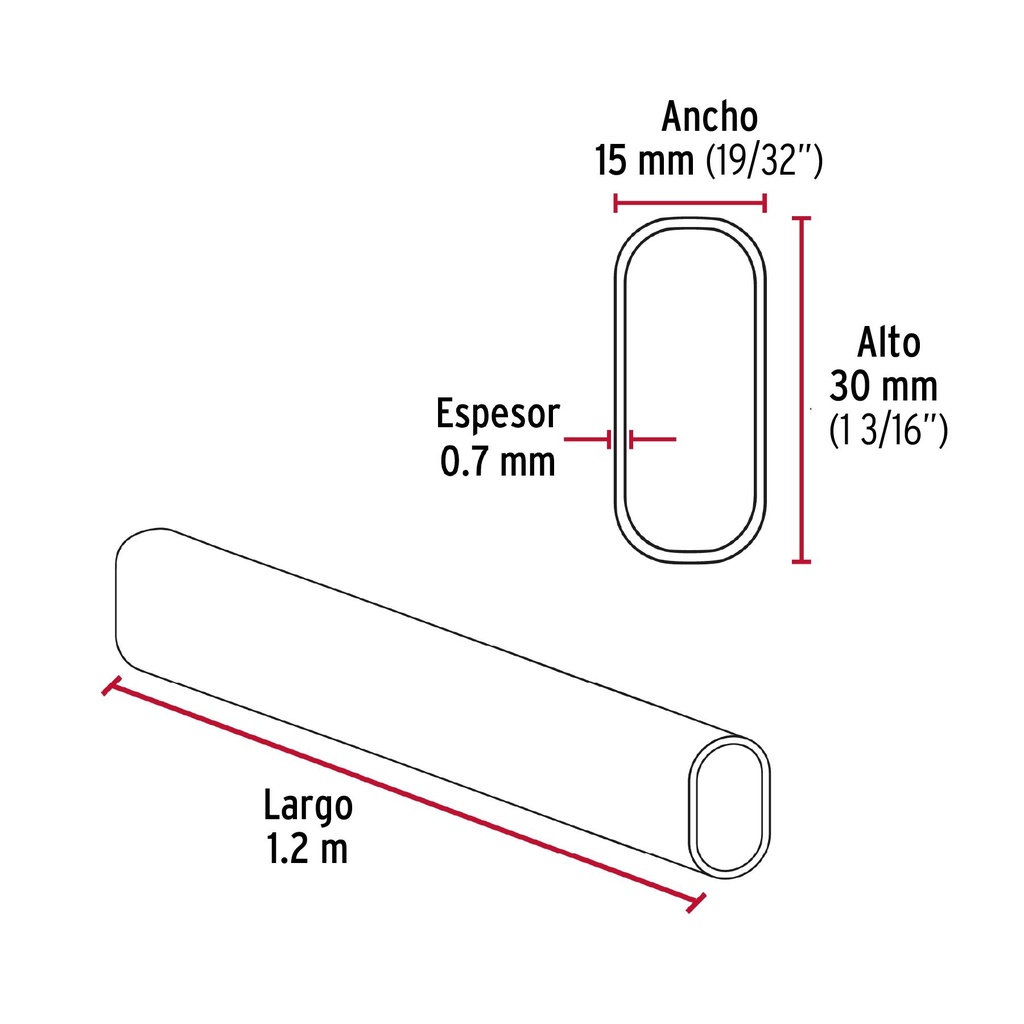 Tubo ovalado para clóset, 1.2 m, acero cromado, Hermex