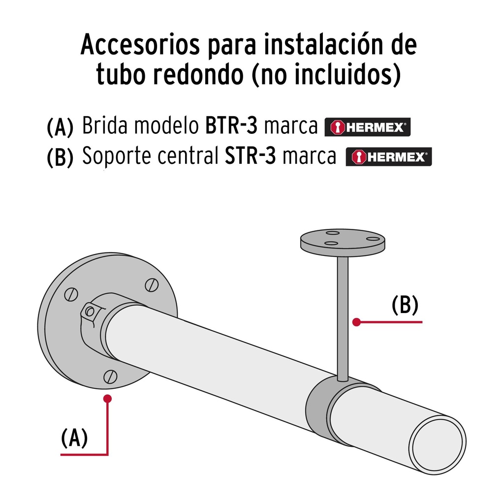 Tubo redondo para clóset, 1.8 m, acero cromado, Hermex