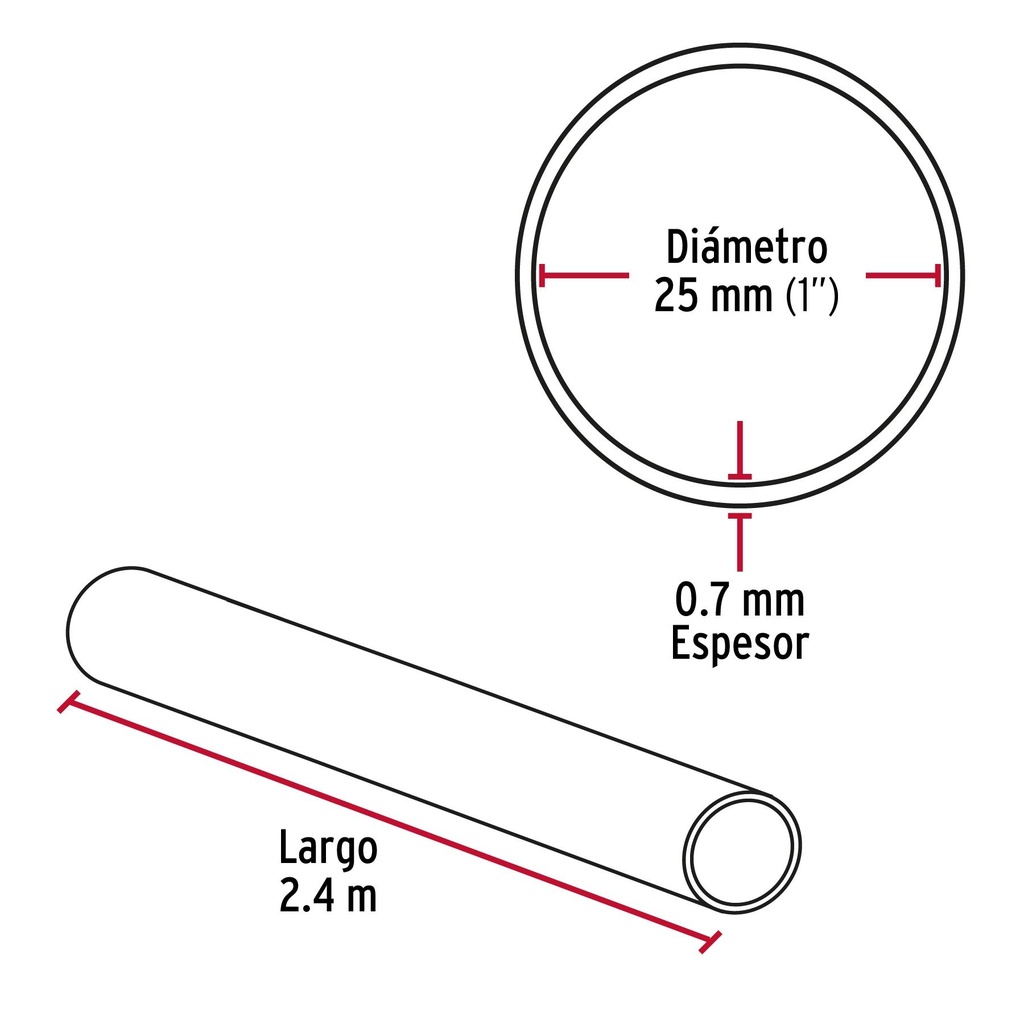 Tubo redondo para clóset, 2.4 m, acero cromado, Hermex