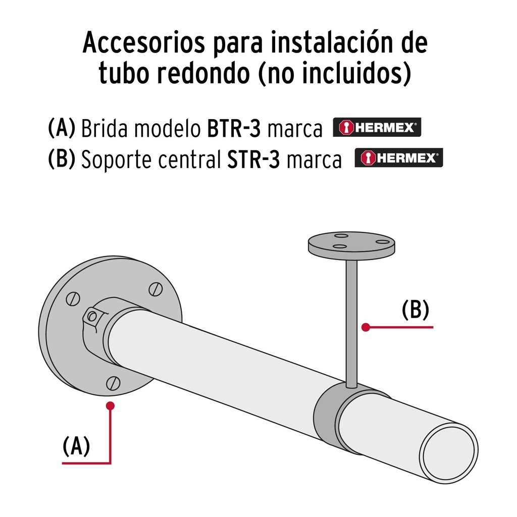 Tubo redondo para clóset,1.5 m, acero cromado, Hermex