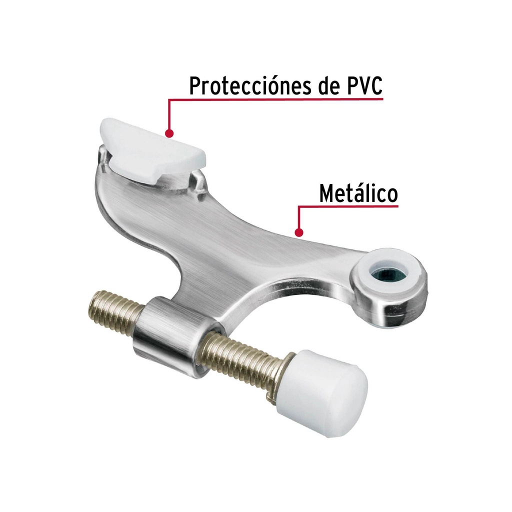 Tope de puerta para bisagra, acabado cromo mate, Hermex