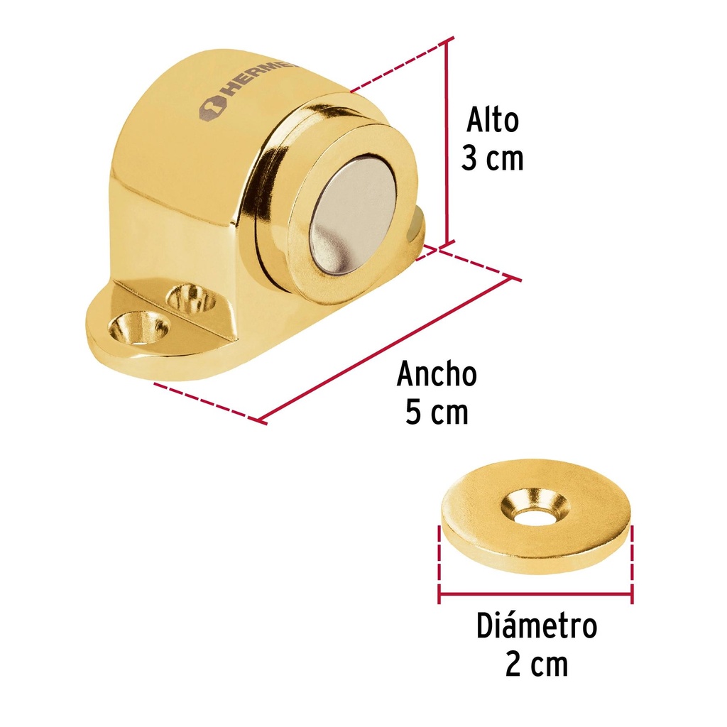 Tope para puerta magnético, acabado latón, Hermex