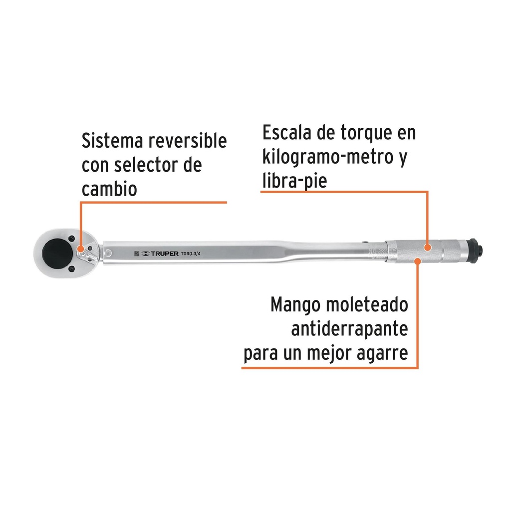 Torquímetro micrométrico, cuadro 3/4', Truper