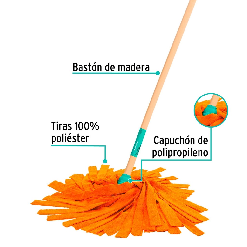 Trapeador de microfibra con bastón de 120 cm, Klintek