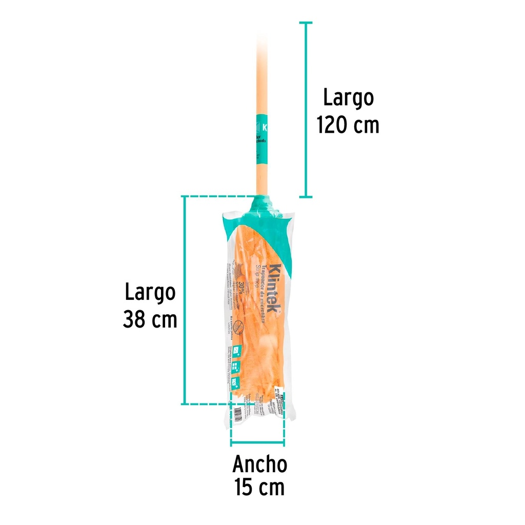 Trapeador de microfibra con bastón de 120 cm, Klintek