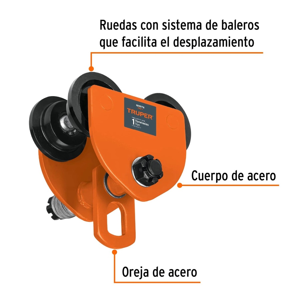 Trole de carga 1 ton para vigas IPS e IPR, ajustable, Truper