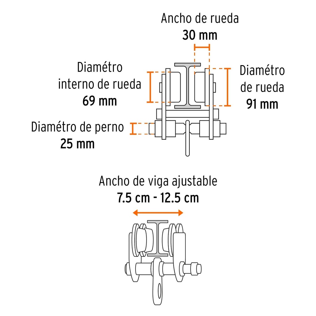 Trole de carga 1 ton para vigas IPS e IPR, ajustable, Truper