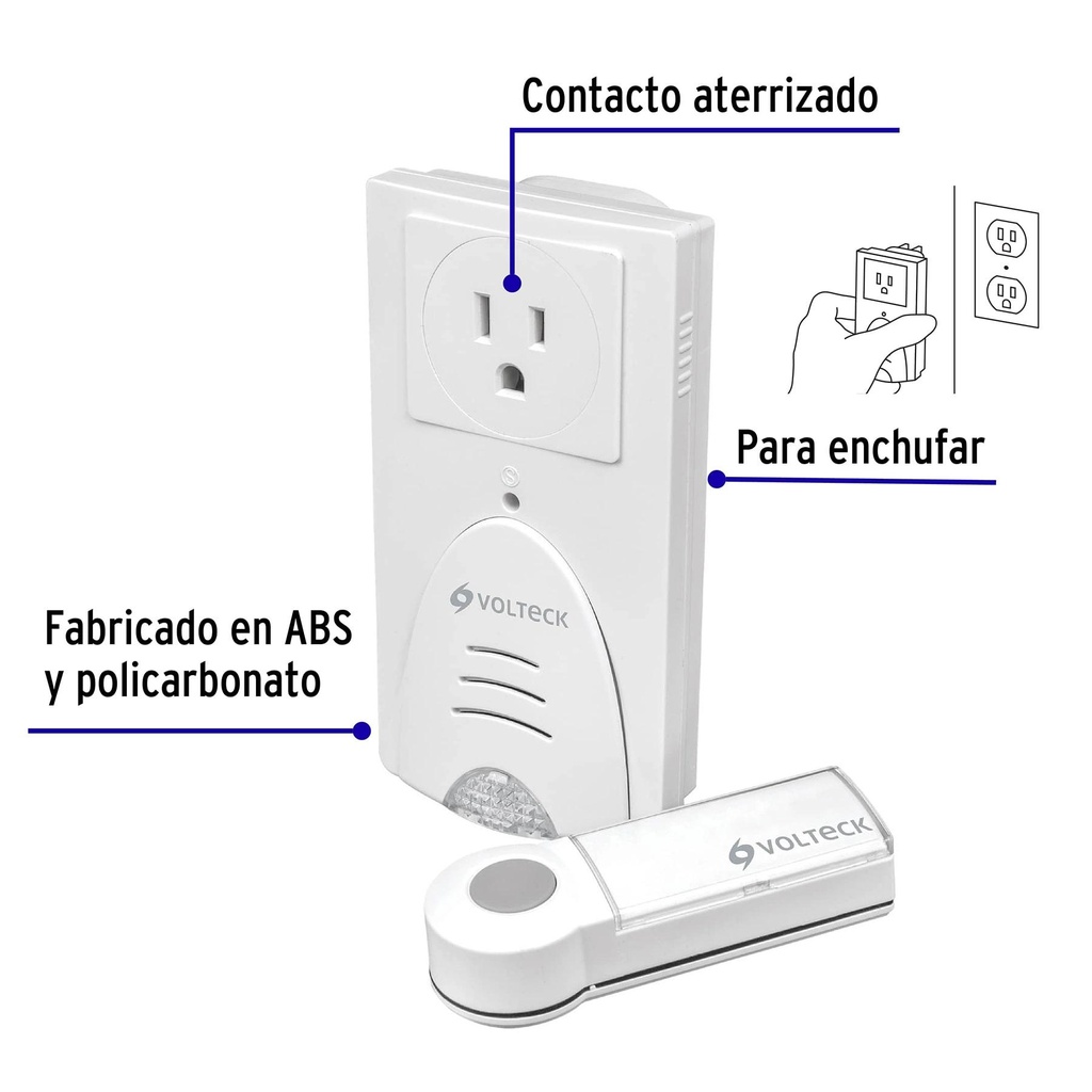 Timbre inalámbrico con receptor para enchufar, 1 tono