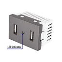 Toma 2 puertos USB acero inox de 1.5 módulos, línea Lisboa