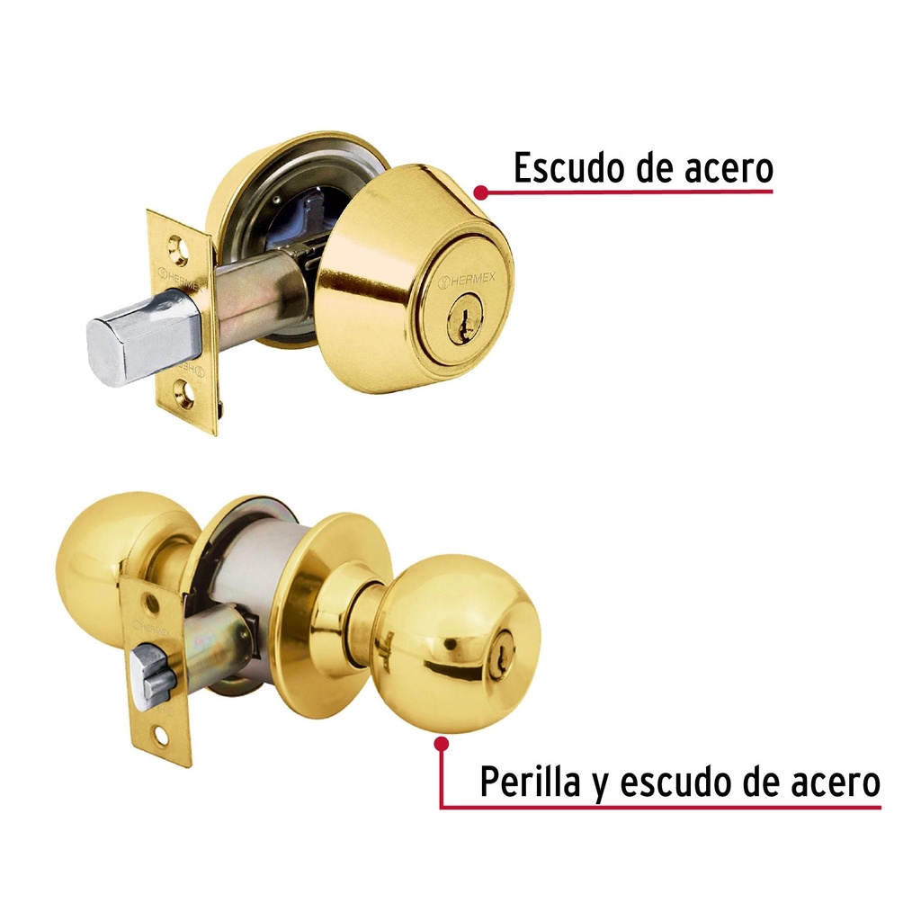 Combo cerraduras, llave-llave, latón brillante, Hemex Basic