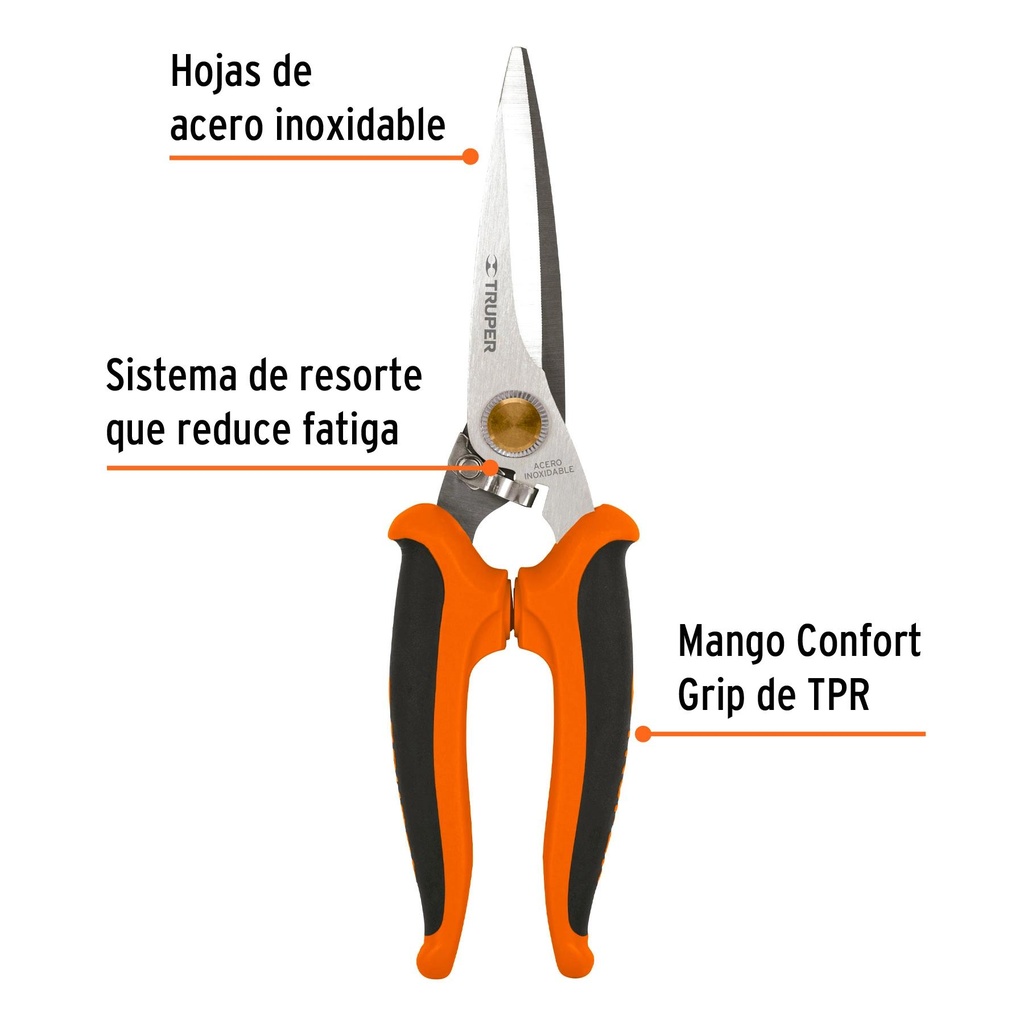 Tijera 8' multiusos de acero inoxidable, mango Comfort Grip