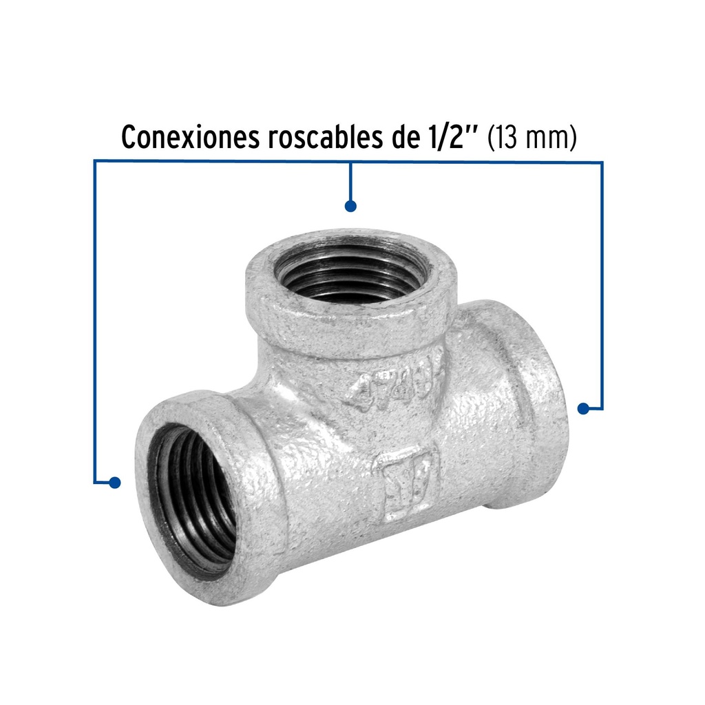 Tee sencilla 1/2' acero galvanizado, Foset