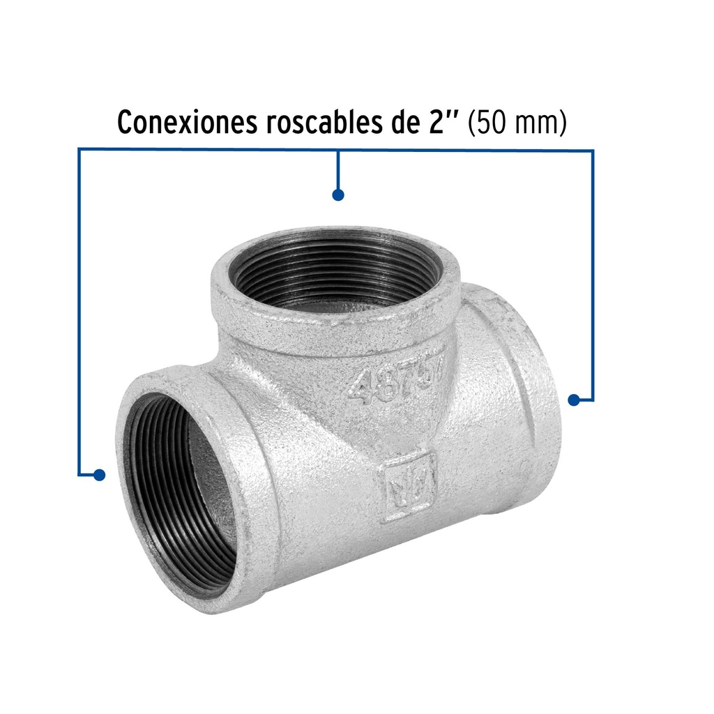 Tee sencilla 2' acero galvanizado, Foset