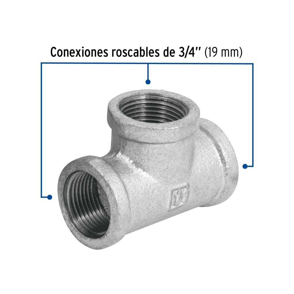 Tee sencilla 3/4' acero galvanizado, Foset