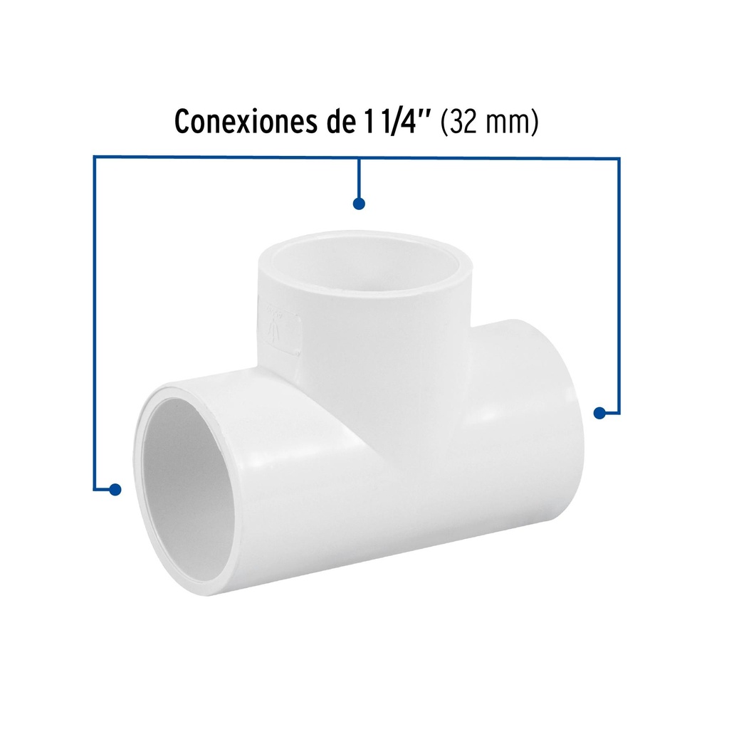 Tee sencilla de PVC 1-1/4', Foset