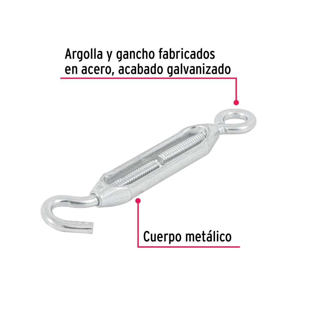 Tensor zinc 1/4' gancho-argolla, Fiero