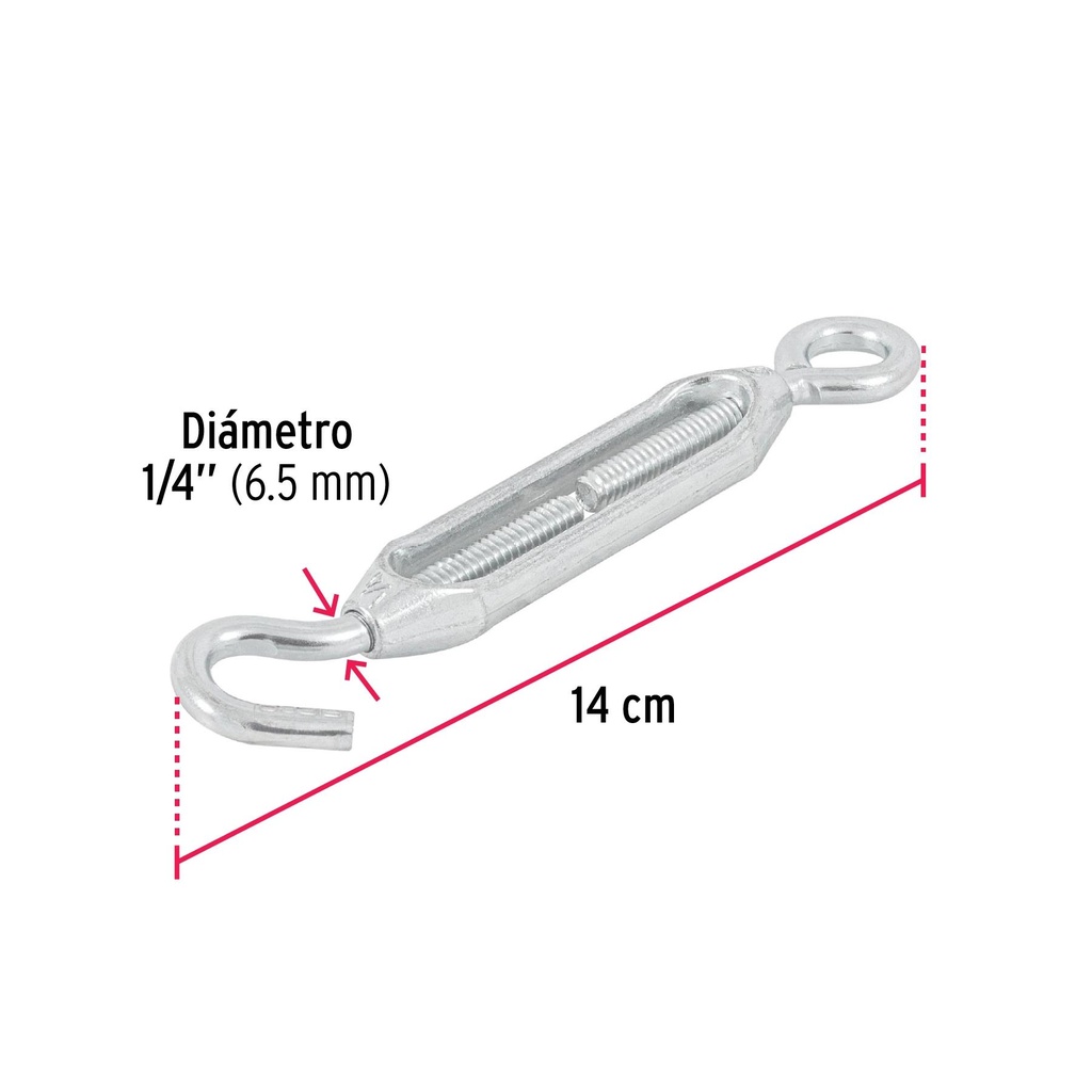 Tensor zinc 1/4' gancho-argolla, Fiero