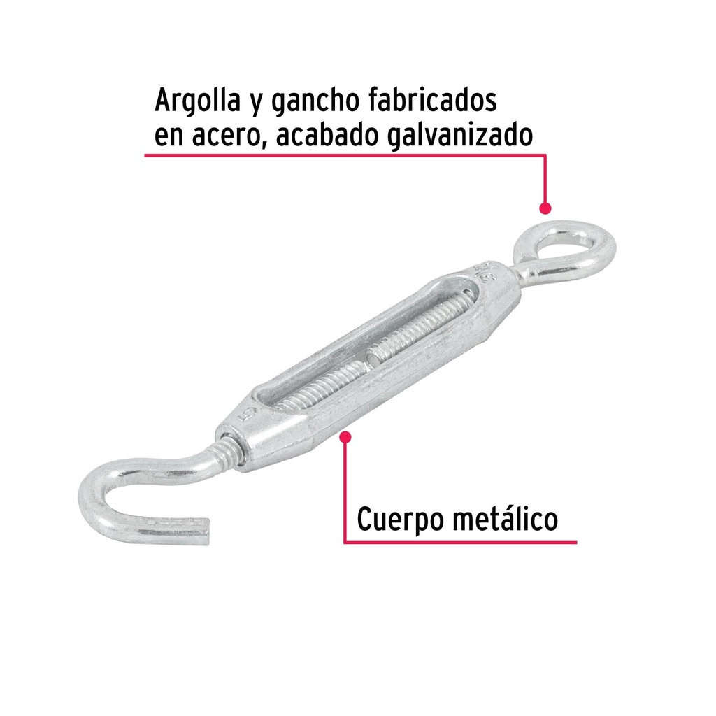 Tensor zinc 3/16' gancho-argolla, Fiero