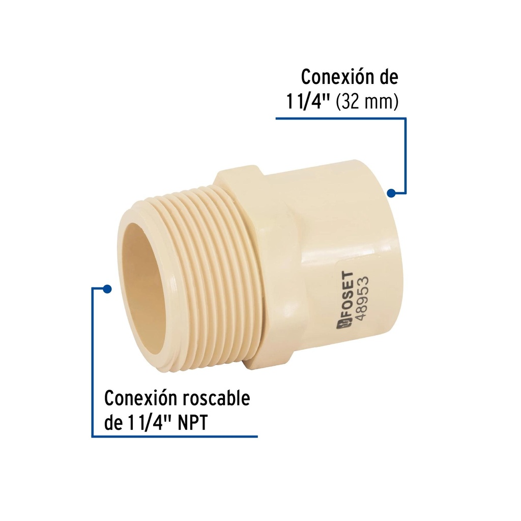 Conector macho CPVC 1-1/4', Foset