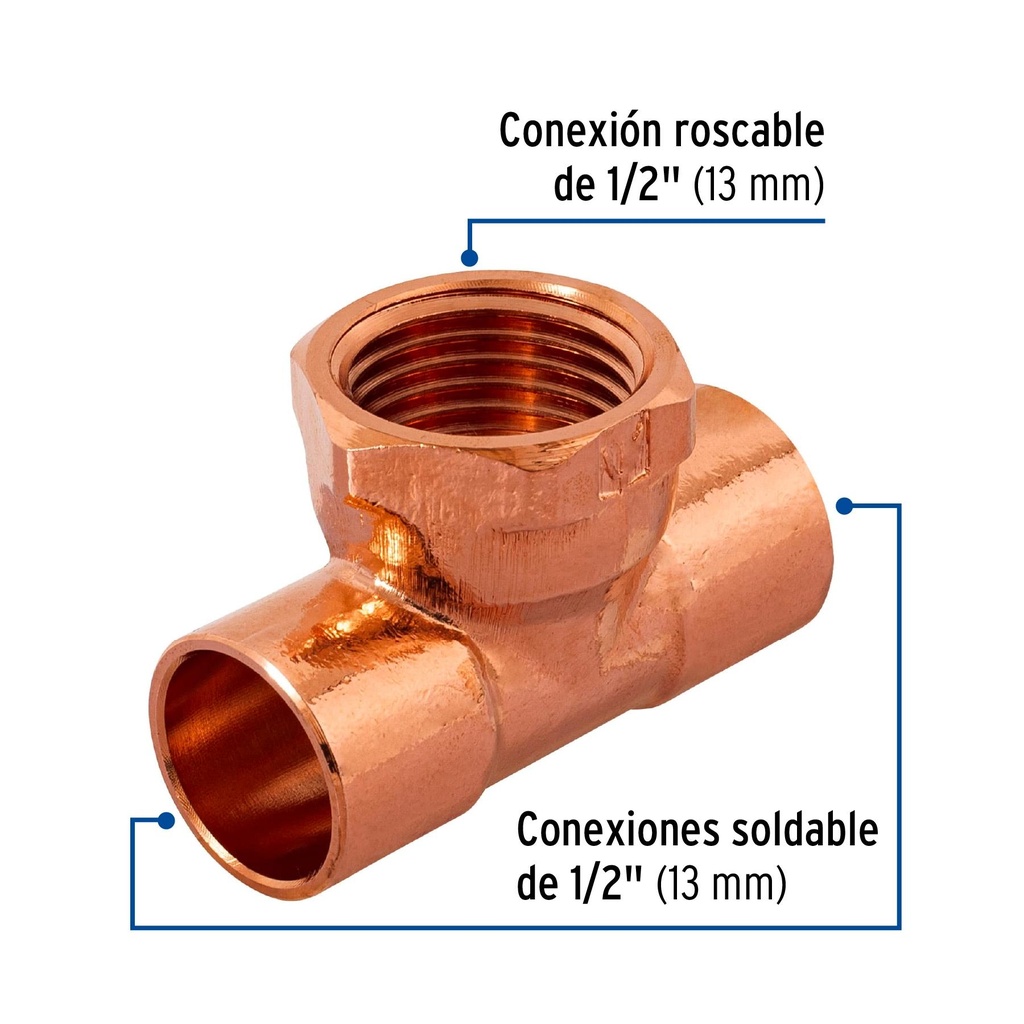 Tee de cobre rosca central 1/2', Foset