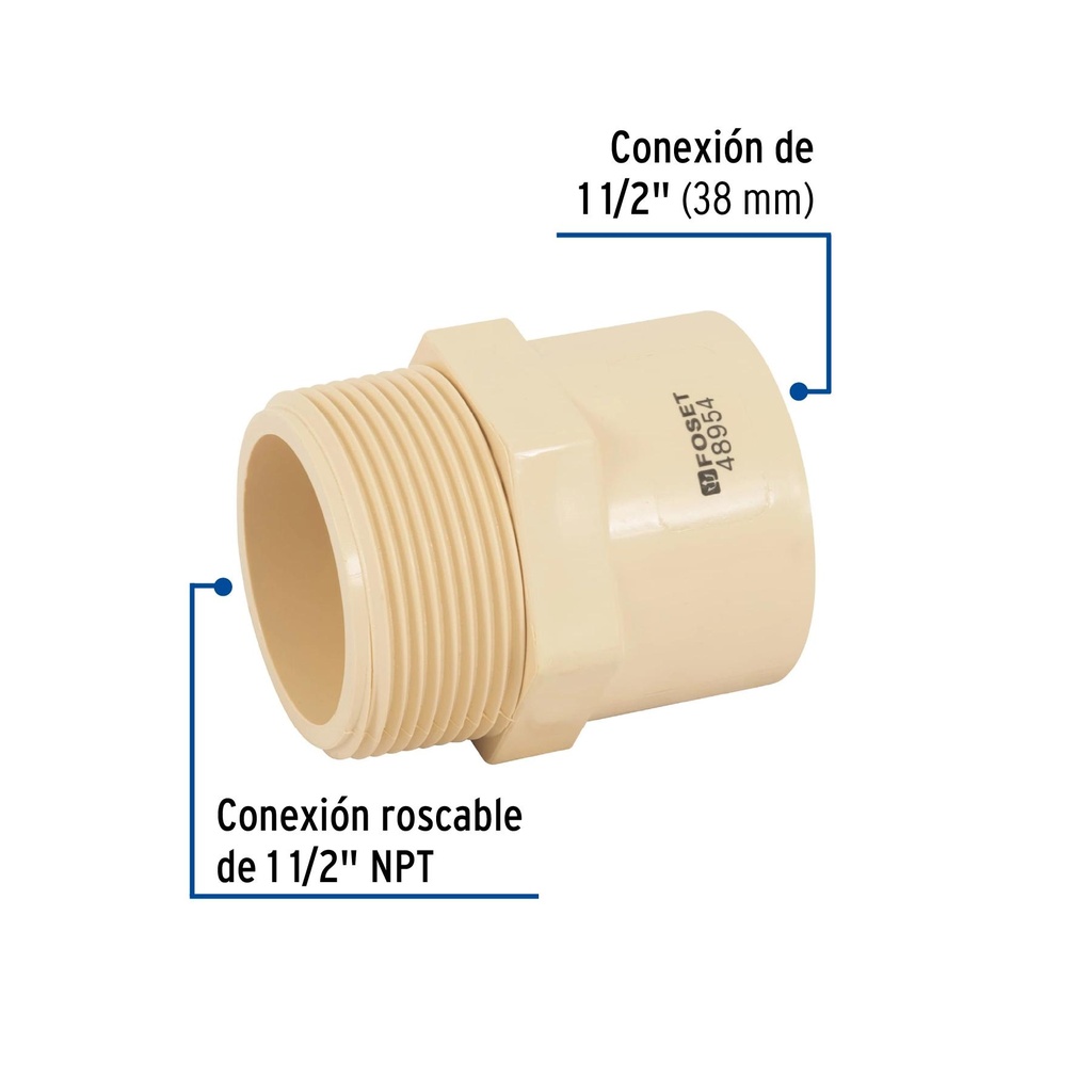 Conector macho CPVC 1-1/2', Foset