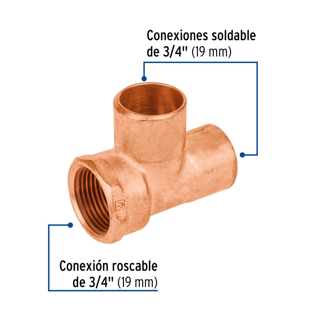 Tee de cobre rosca lateral 3/4', Foset