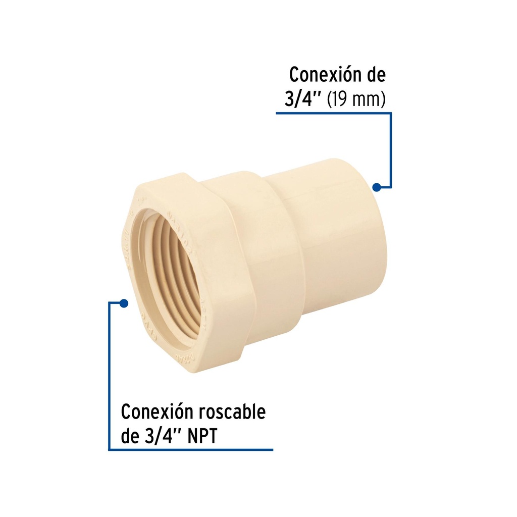 Conector hembra de CPVC 3/4', Foset