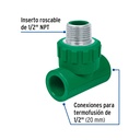 Tee macho de PPR 1/2' con inserto metálico, Foset