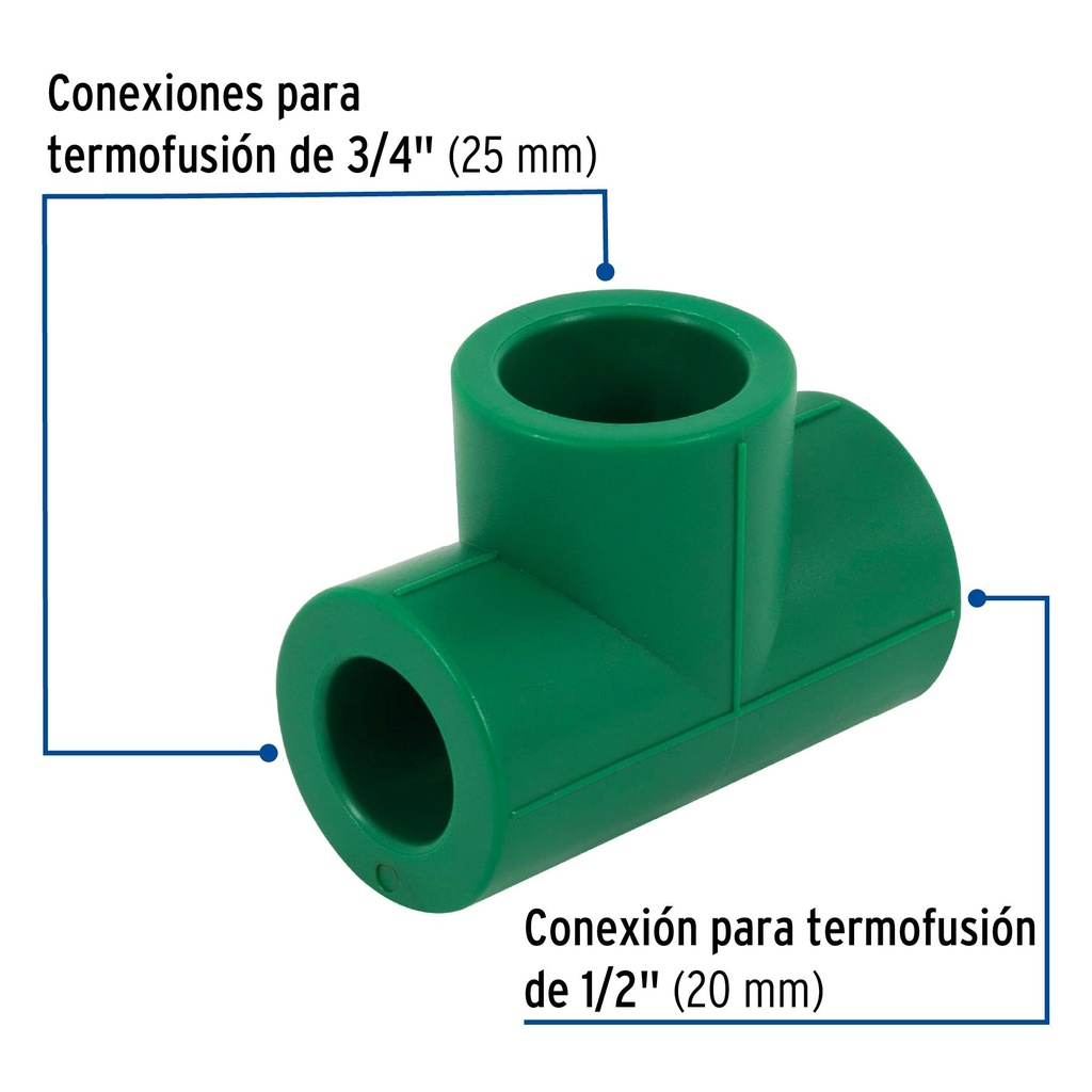 Tee reducida de PPR 3/4' x 1/2' x 3/4', Foset