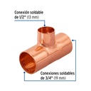 Tee reducida de cobre 3/4' x 3/4' x 1/2', Foset