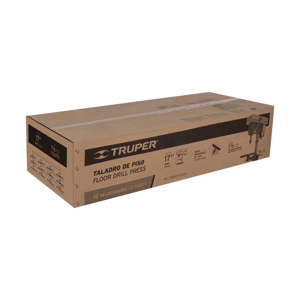 Taladro de piso 17', broquero 5/8', 1200W (1-1/2HP), Truper