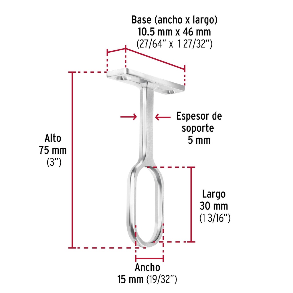 Soporte central para tubo ovalado de clóset, Hermex