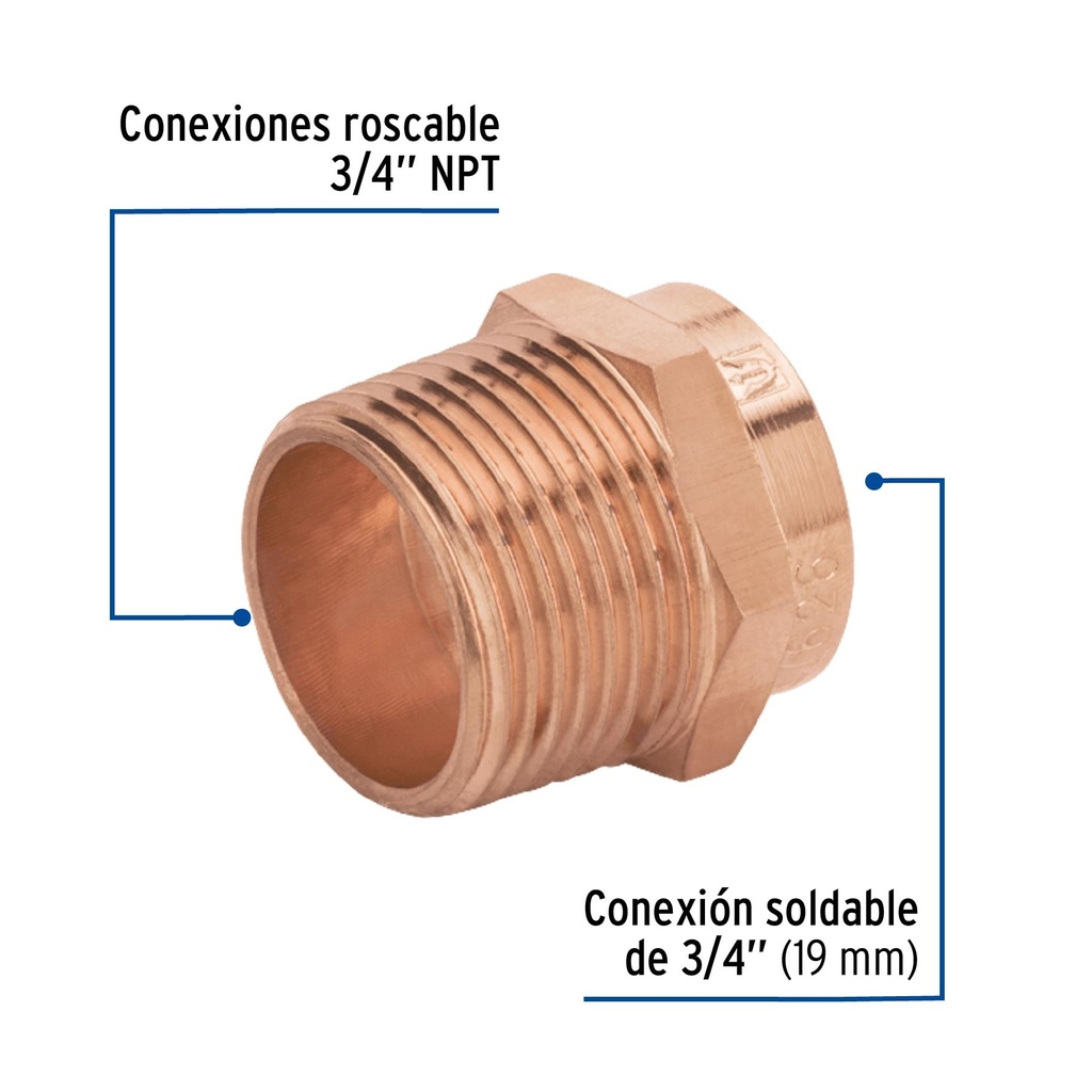 Conector de cobre de rosca exterior 3/4', Foset Basic