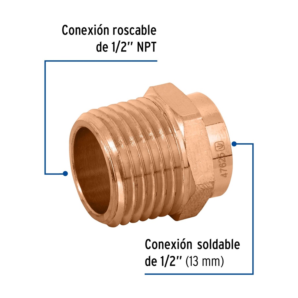 Conector de cobre de rosca exterior 1/2', Foset Basic