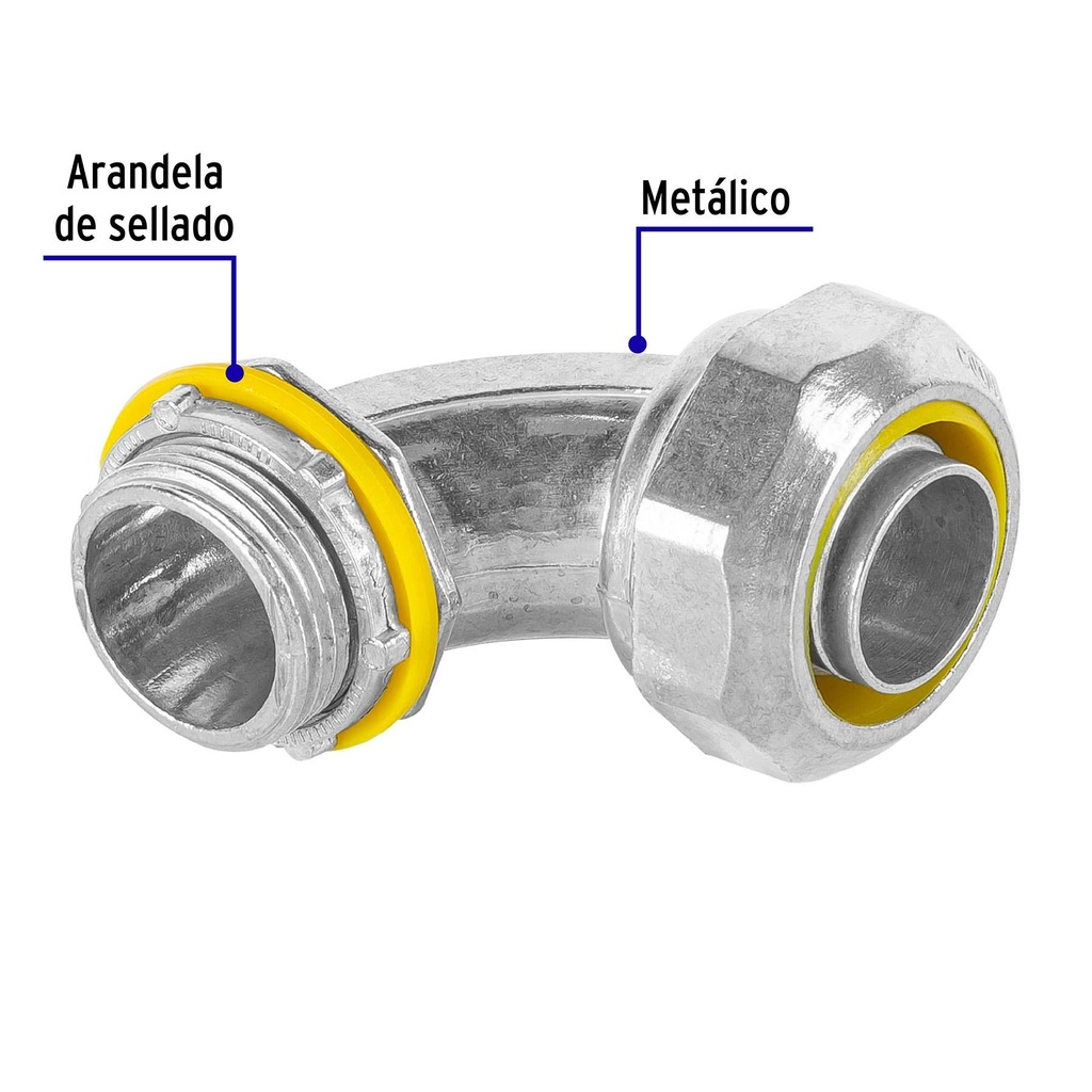 Conector curvo de 3/4' para tubo liquid tight, Volteck