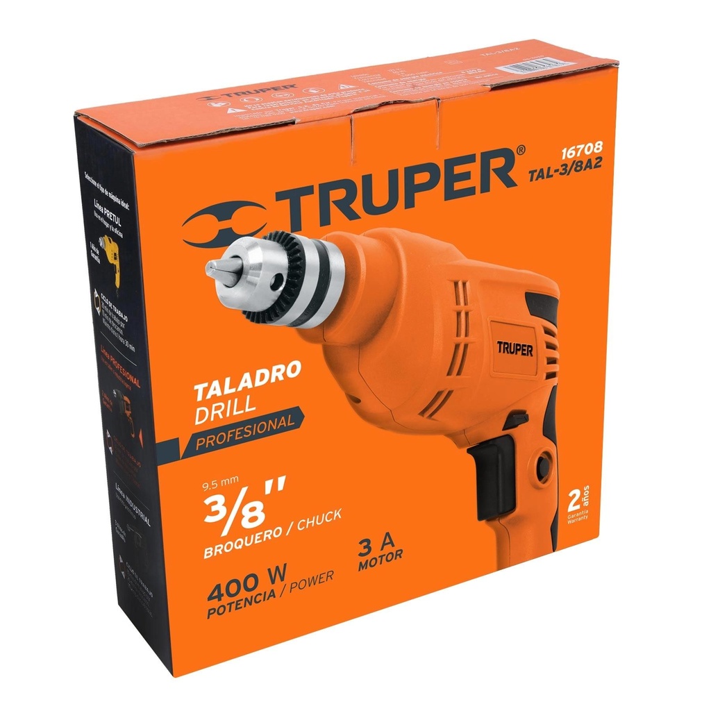 Taladro 3/8' 400 W, profesional, Truper