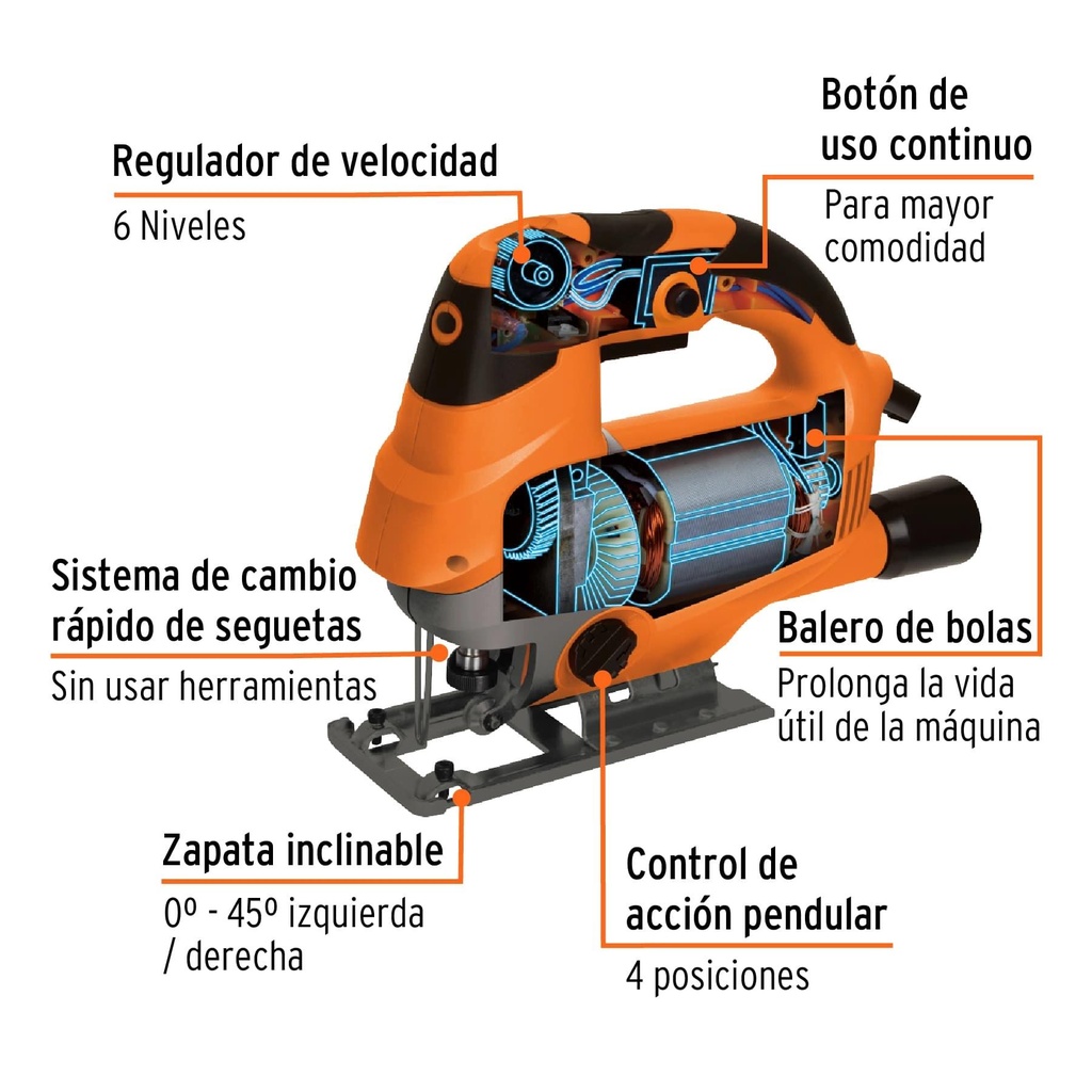 Sierra caladora 750 W 5.9 A velocidad variable, profesional