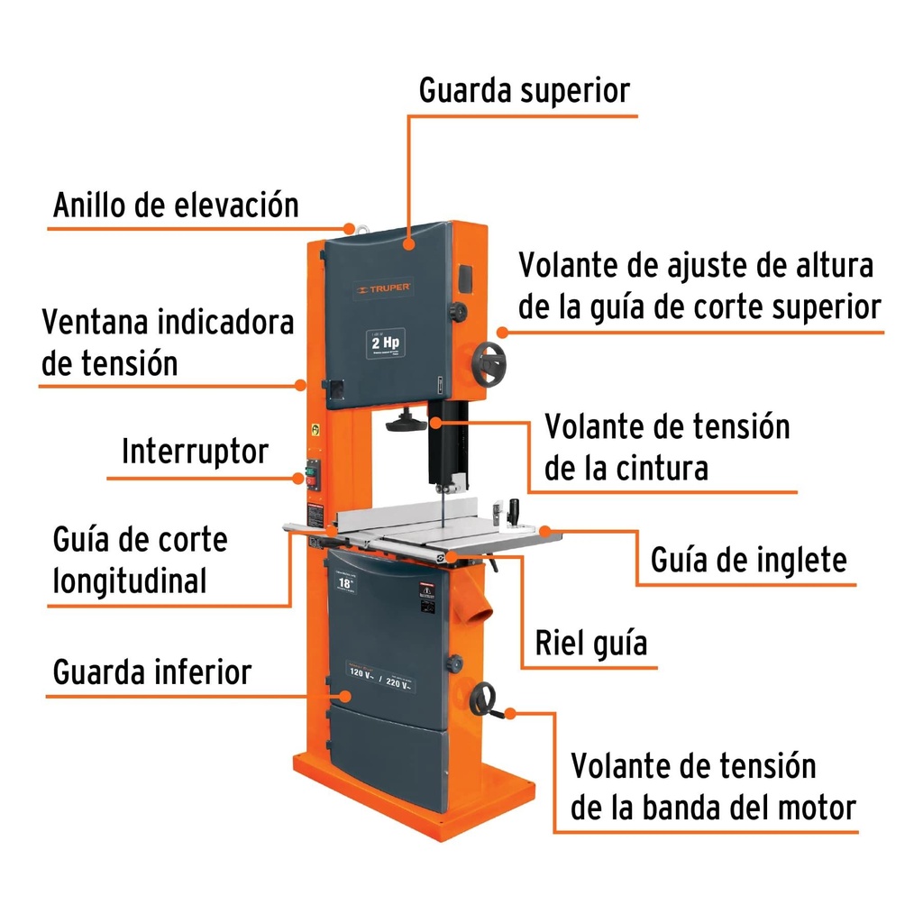 Sierra cinta 18' de 2 HP (1500 W), Truper