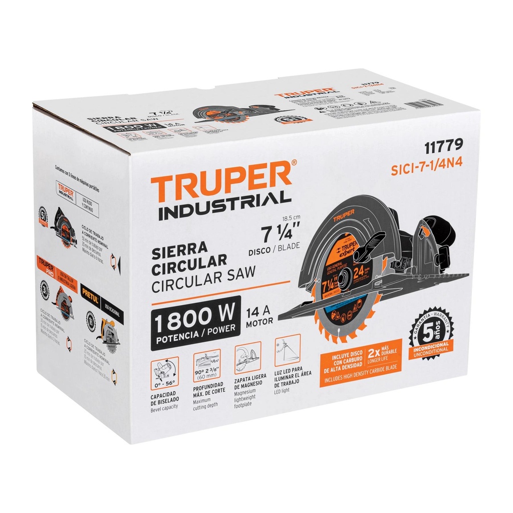 Sierra circular 7-1/4' 1800 W, industrial, Truper