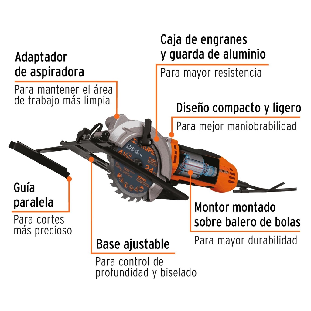 Sierra circular compacta 4-1/2' 420 W, profesional, Truper