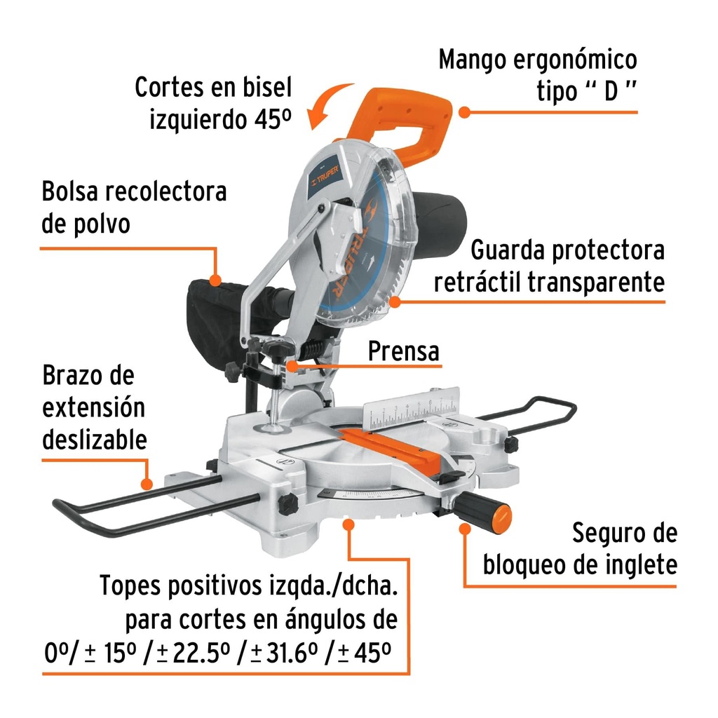 Sierra de inglete 10' de 1900 W para corte en aluminio