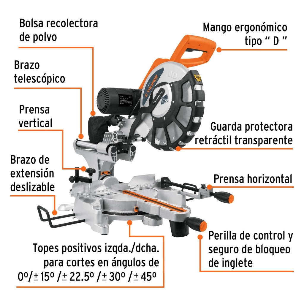 Sierra de inglete 12' de 2000 W telescópica compuesta