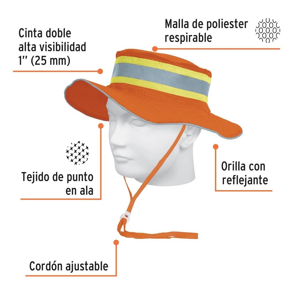 Sombrero naranja alta visibilidad con reflejante, Truper