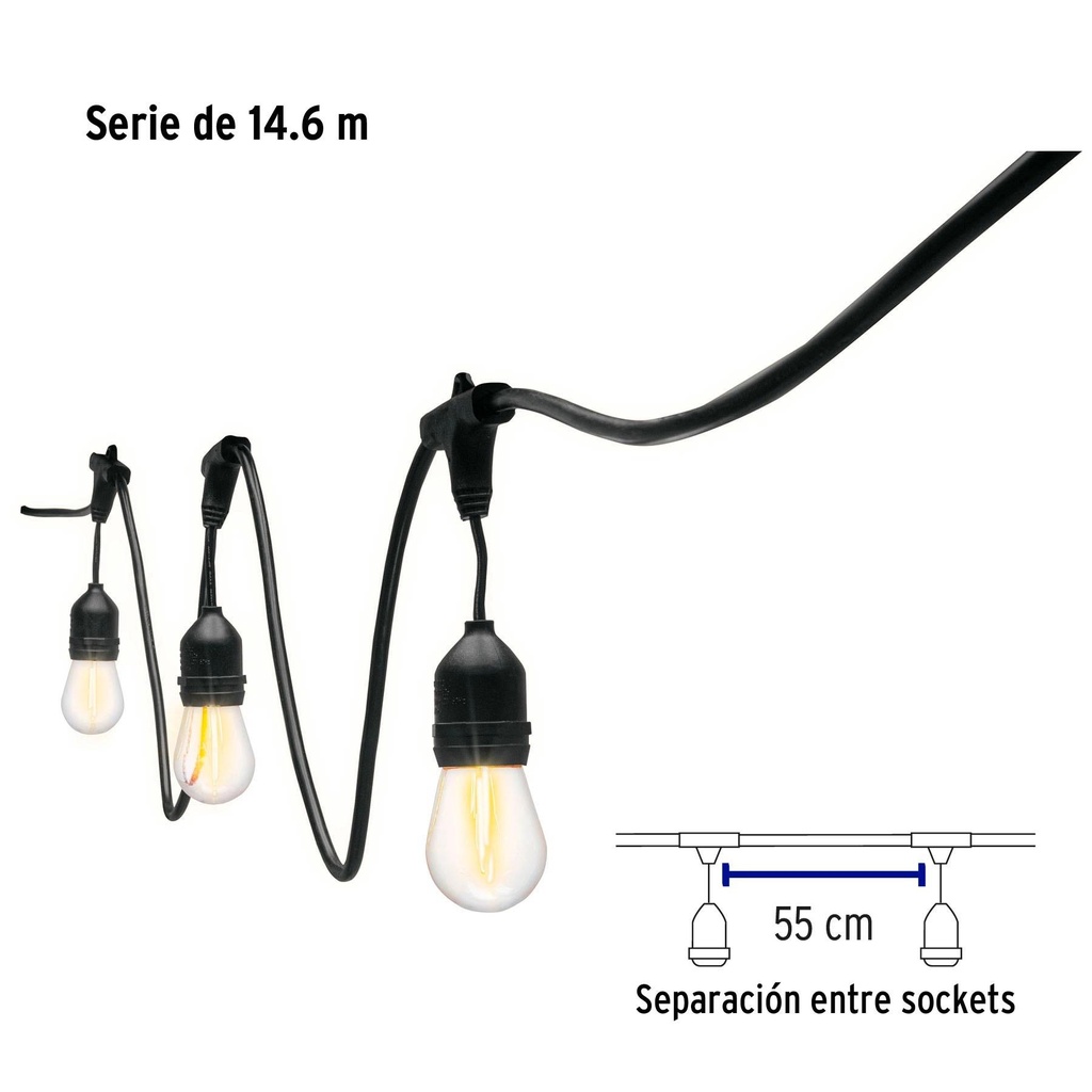 Serie de 14.6 m con 24 luces de LED para exterior, Volteck