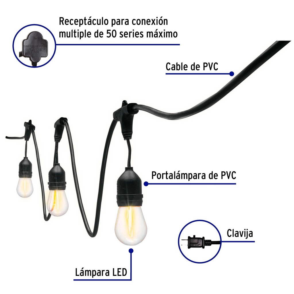 Serie de 7.3 m con 12 luces de LED para exterior, Volteck