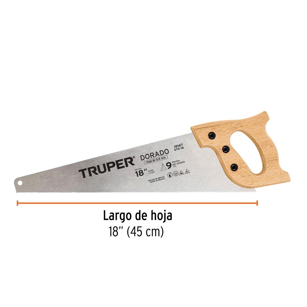 Serrucho 18' Dorado, 9 DPP, Truper