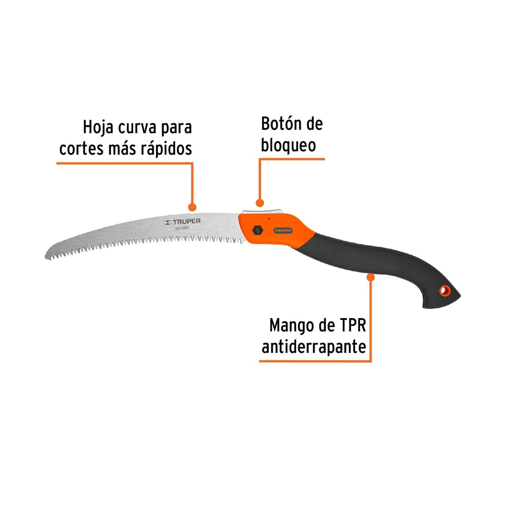 Serrucho plegable 10' hoja curva 5 DPP mango plástico,Truper