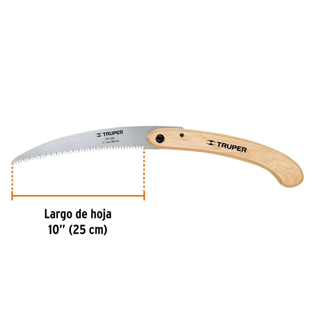 Serrucho plegable 10' hoja curva 6 DPP, mango madera, Truper